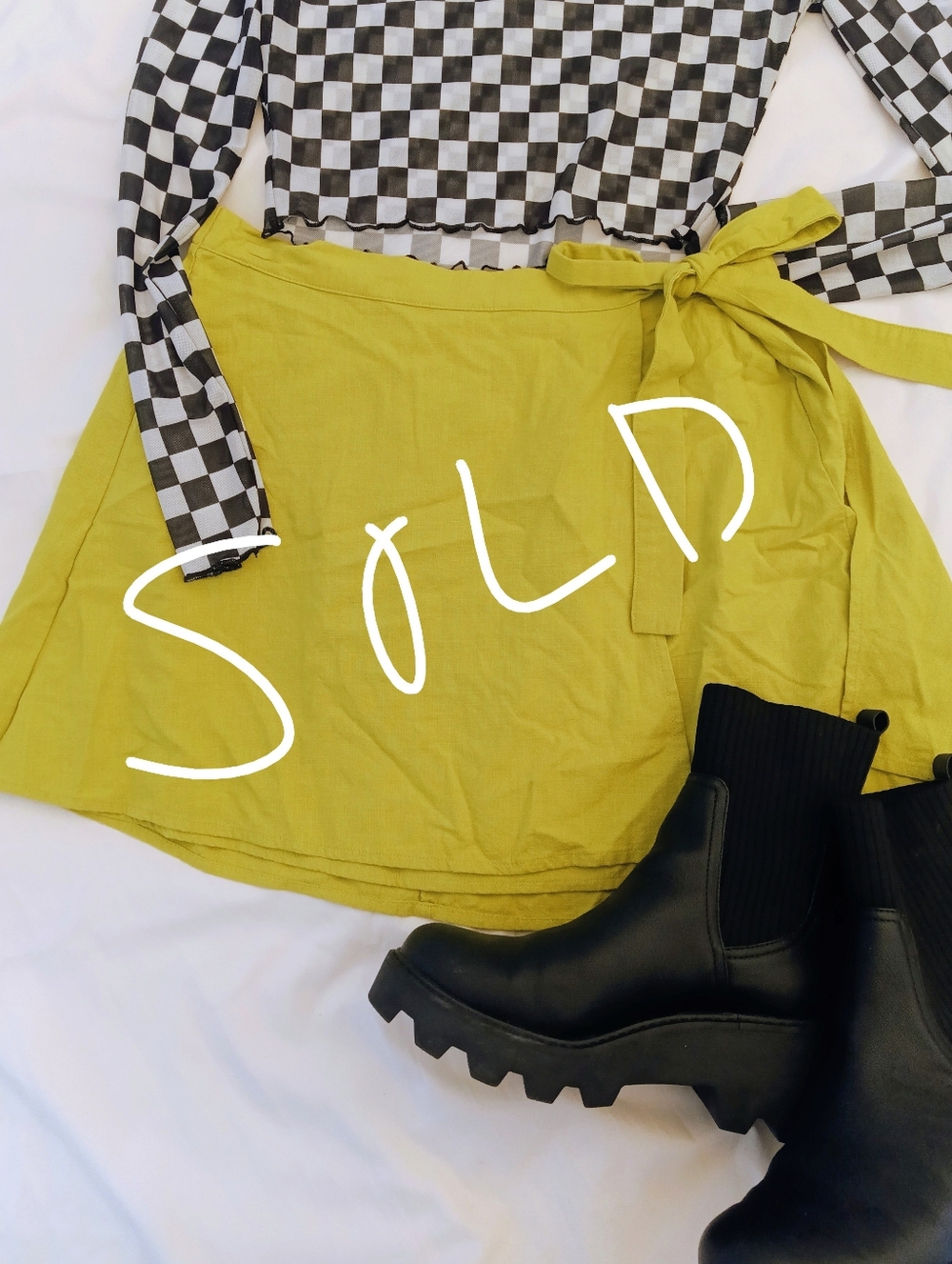 🛑SOLD🛑Bright Green Linen Blend Wrap Skirt Minimalist Summer